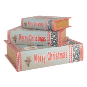 Set 3 cutii Craciun tip Carte lemn multicolor 27x22x7 cm, 22x17x6 cm, 17x12x4 cm
