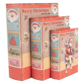 Set 3 cutii tip Carte Craciun lemn multicolor 27x22x7 cm, 22x17x6 cm, 17x12x4 cm