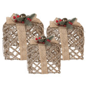 Set 3 decoratiuni Craciun metal cu leduri (3) 25x25x30 / 20x20x24 / 15x15x17 cm