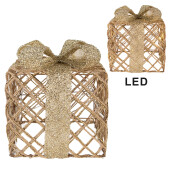 Set 3 decoratiuni Craciun metal auriu cu leduri (3) 25x25x30 / 20x20x24 / 15x15x17 cm