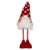 Figurina Mos Craciun textil alb rosu cu led 8x12x56 cm