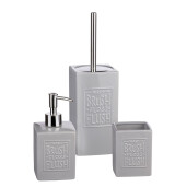 Set baie dispenser sapun, pahar periute dinti, perie toaleta ceramica gri