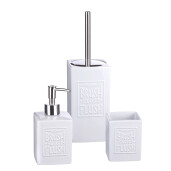 Set baie dispenser sapun, pahar periute dinti, perie toaleta ceramica alba, Brush
