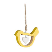 Set 12 Pasari decorative lemn galben alb 10,5x7,5x2h