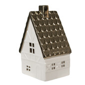 Casuta decorativa portelan bej auriu cu led 10x8x16 cm
