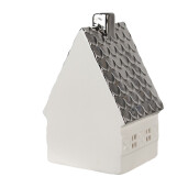 Casuta decorativa portelan bej argintiu 8x7x12 cm