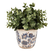 Set 2 ghivece flori ceramica bej albastra 13x12 cm