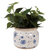 Ghiveci flori ceramica bej albastra Flower 20x15 cm