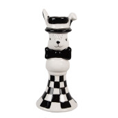 Set 2 sfesnice lumanari ceramica alba neagra Iepuras 7x17 cm