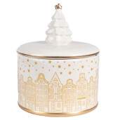 Borcan Craciun ceramica alba aurie 15x19 cm