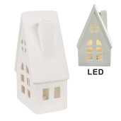 Casuta decorativa portelan alb led 9x6x15 cm