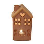 Casuta decorativa cu led portelan maro 6x6x11 cm