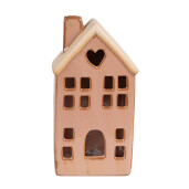 Casuta decorativa cu led portelan maro 8x6x15 cm