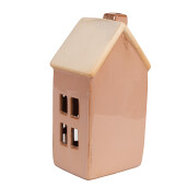 Casuta decorativa cu led portelan maro 8x6x15 cm