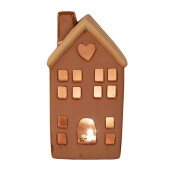 Casuta decorativa cu led portelan maro 8x6x15 cm