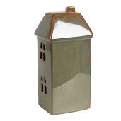 Casuta decorativa cu led portelan maro verde 7x6x15 cm