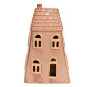 Casuta decorativa cu led portelan maro 10x6x16 cm