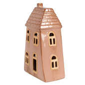 Casuta decorativa cu led portelan maro 10x6x16 cm