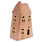 Casuta decorativa cu led portelan maro 10x6x16 cm
