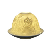 Candela portelan alb Pisica 12x8 cm