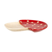 Platou Ciupercuta ceramica bej rosie 23x26x3 cm