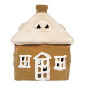 Candela Craciun Casuta ceramica maro alba 12x9x14 cm
