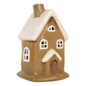 Candela Craciun Casuta ceramica maro alba 10x10x16 cm