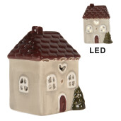 Casuta Craciun ceramica bej maro cu led 7x6x10 cm