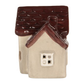 Casuta Craciun ceramica bej maro cu led 8x6x8 cm