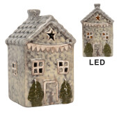 Casuta Craciun ceramica multicolora cu led 6x6x11 cm