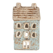 Candela Casuta Craciun ceramica albastra maro 8x7x15 cm