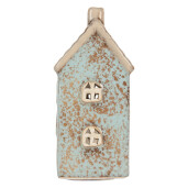Candela Casuta Craciun ceramica albastra maro 8x7x15 cm