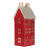 Candela Casuta Craciun ceramica rosie bej 7x7x18 cm