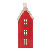 Candela Casuta Craciun ceramica rosie bej 7x7x18 cm