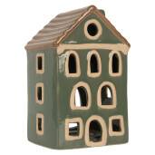 Candela Casuta Craciun ceramica verde maro 9x8x15 cm