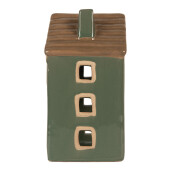 Candela Casuta Craciun ceramica verde maro 9x8x15 cm
