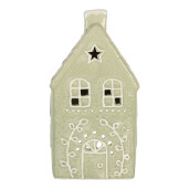 Candela Casuta Craciun ceramica alba verde 11x9x21 cm