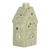 Candela Casuta Craciun ceramica alba verde 11x9x21 cm