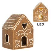 Casuta Craciun ceramica alba maro cu led 8x6x10 cm