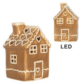Casuta Craciun ceramica alba maro cu led 7x7x11 cm
