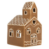 Candela Casuta Craciun ceramica alba maro 10x10x16 cm