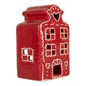 Candela Casuta Craciun ceramica alba rosie 8x7x13 cm