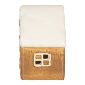 Casuta Craciun ceramica maro alba cu led 8x6x11 cm