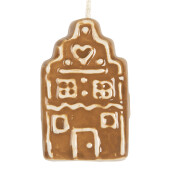 Set 3 ornamente brad Craciun Casute ceramica maro alba 4x4x6 cm