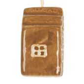 Set 3 ornamente brad Craciun Casute ceramica maro alba 4x4x6 cm