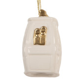 Ornament brad Craciun portelan alb auriu  5x4x6 cm
