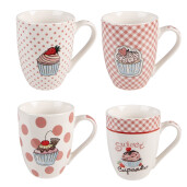 Set 4 cani portelan multicolor Briose  (4) 12x8x10 cm / 300 ml