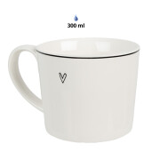 Set 6 cani ceramica alba neagra Heart 12x8x7 cm, 275 ml
