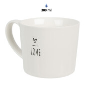 Set 2 cani ceramica neagra alba Love 12x8x7 cm, 275 ml