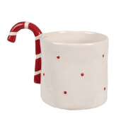 Set 4 cani Acadea ceramica alba rosie 14x9x10 cm, 325 ml